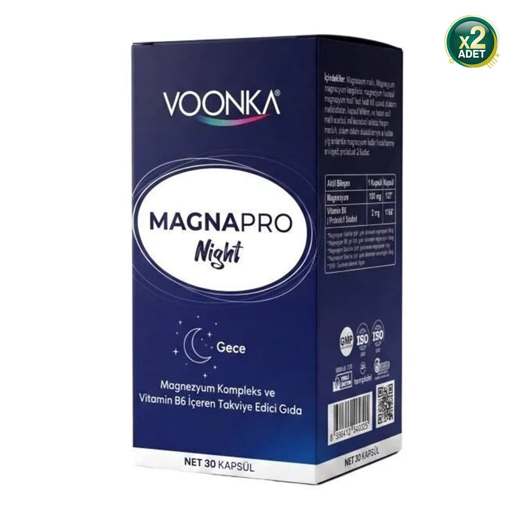Voonka MagnaPro Night 30 Kapsül Magnezyum 2 Adet