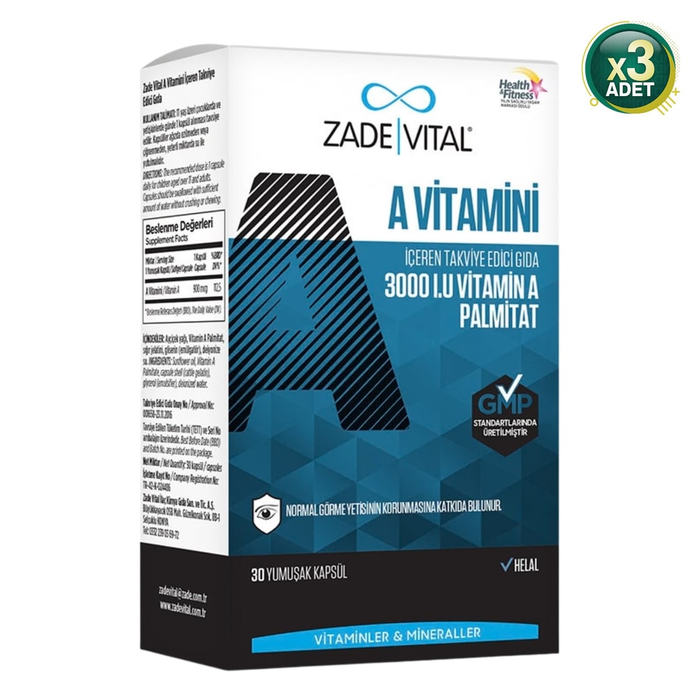 Zade Vital A Vitamini 30 Kapsül 3 Adet
