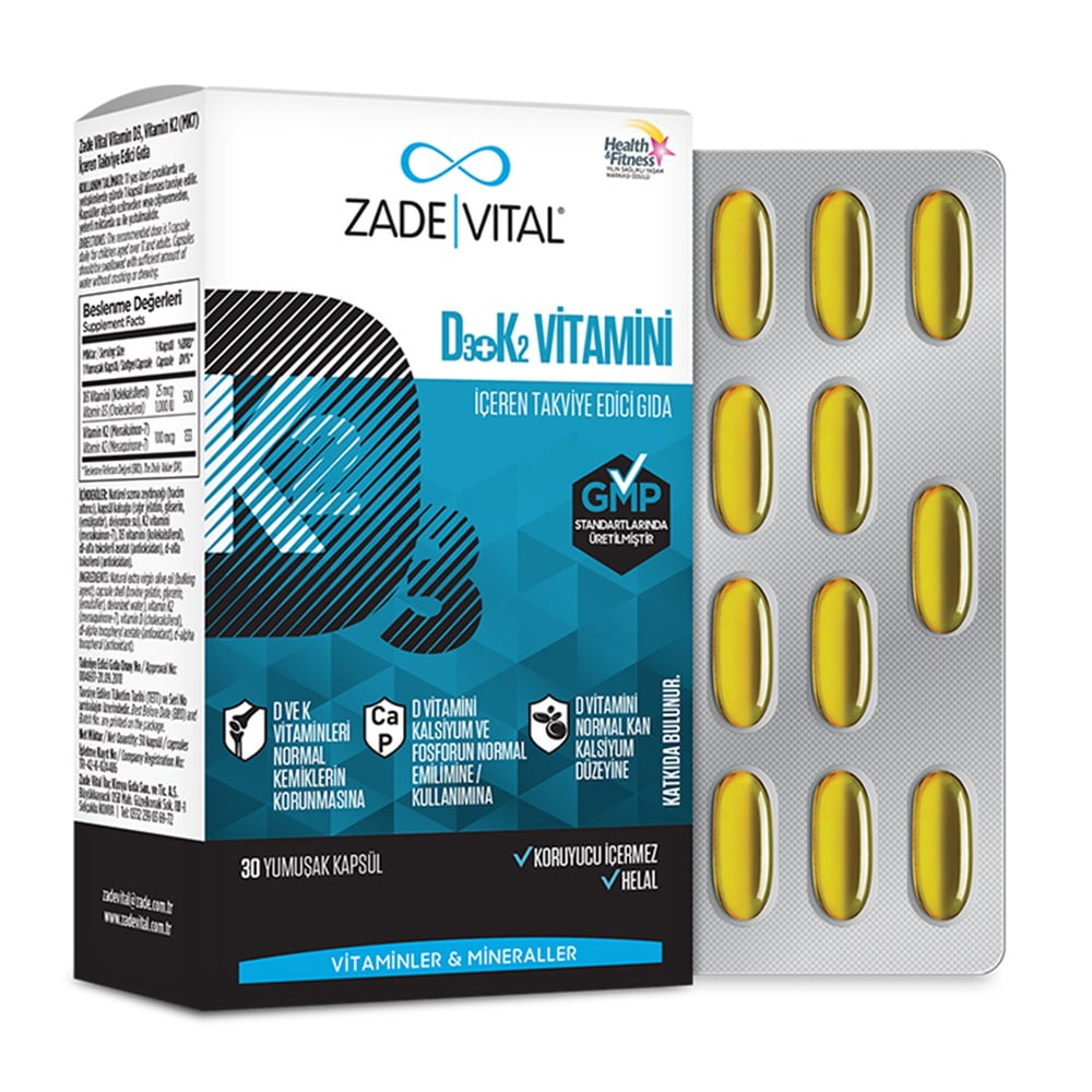 Zade Vital D3+K2 Vitamini 30 Kapsül