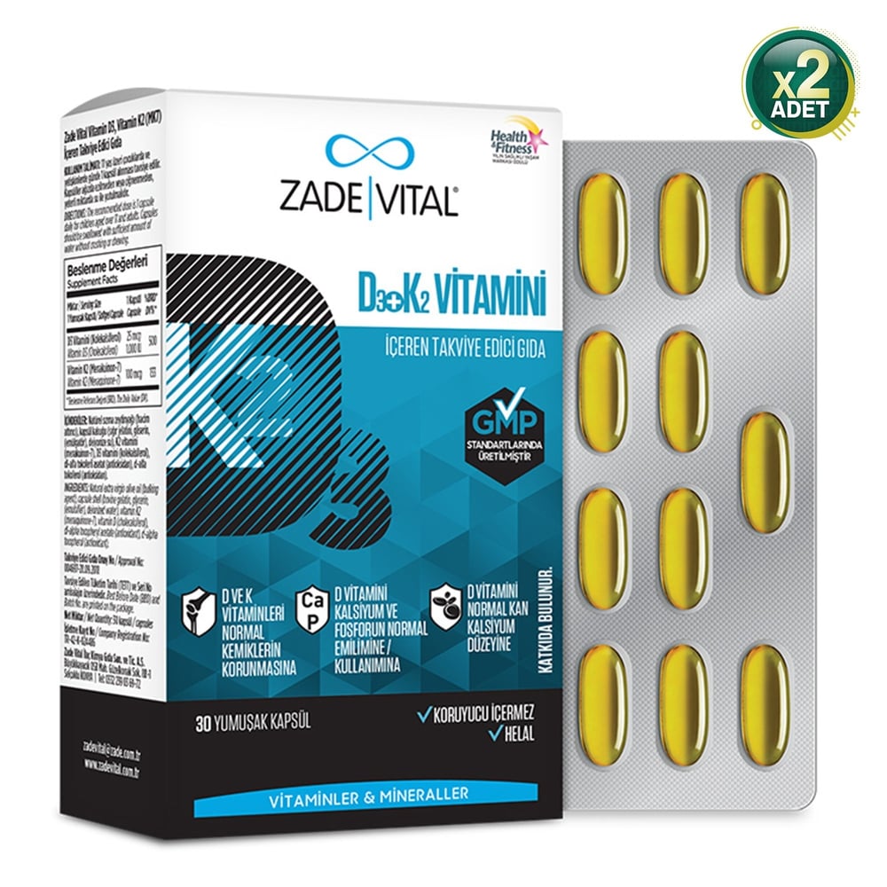 Zade Vital D3+K2 Vitamini 30 Kapsül 2'Li Paket
