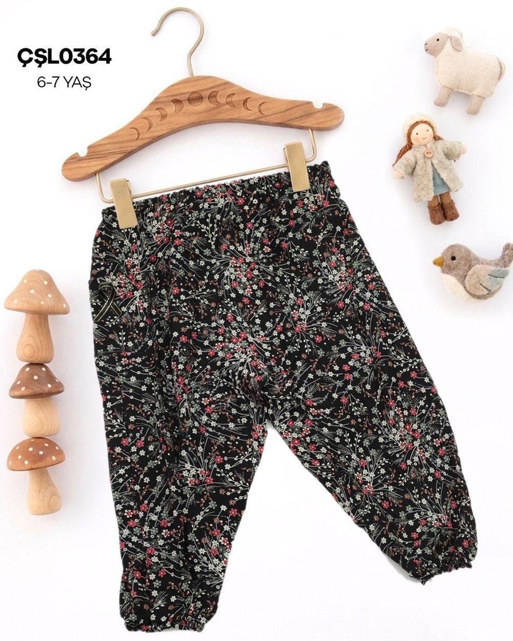 Çocuk Şalvarı 6-7 Yaş Viskon Lastikli Paça  (Cepli) ÇŞL0364-64