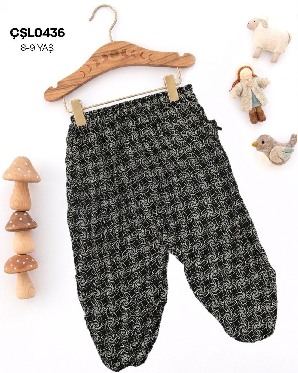 Çocuk Şalvarı 8-9 Yaş Viskon Lastikli Paça  (Cepli) ÇŞL0436-36