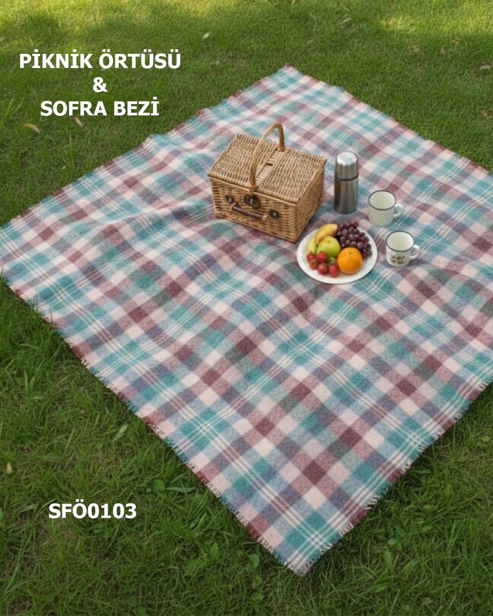 Ekoseli piknik ve masa örtüsü 140cm*140cm SFÖ0103-32702
