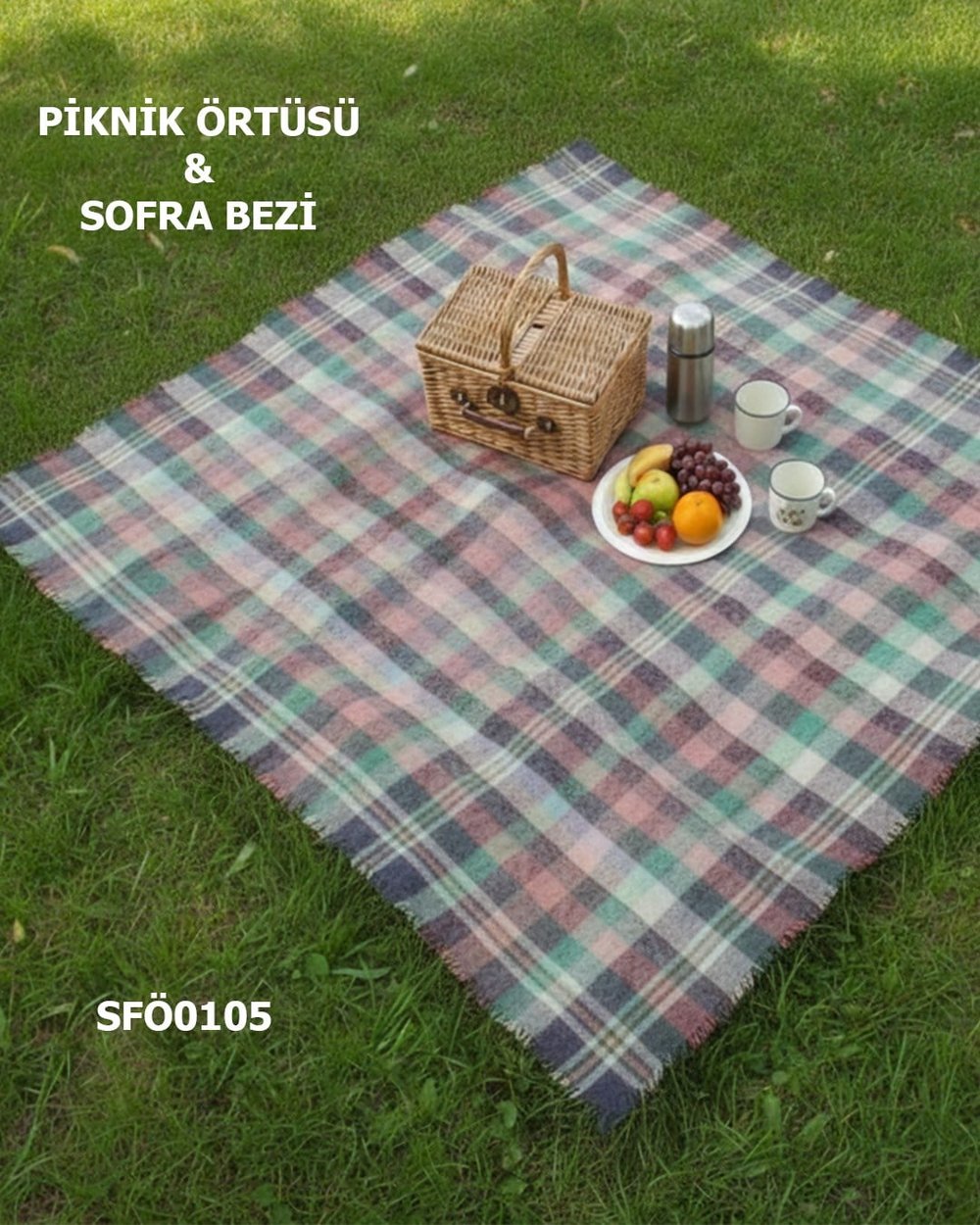 Ekoseli piknik ve masa örtüsü 140cm*140cm SFÖ0105-32906
