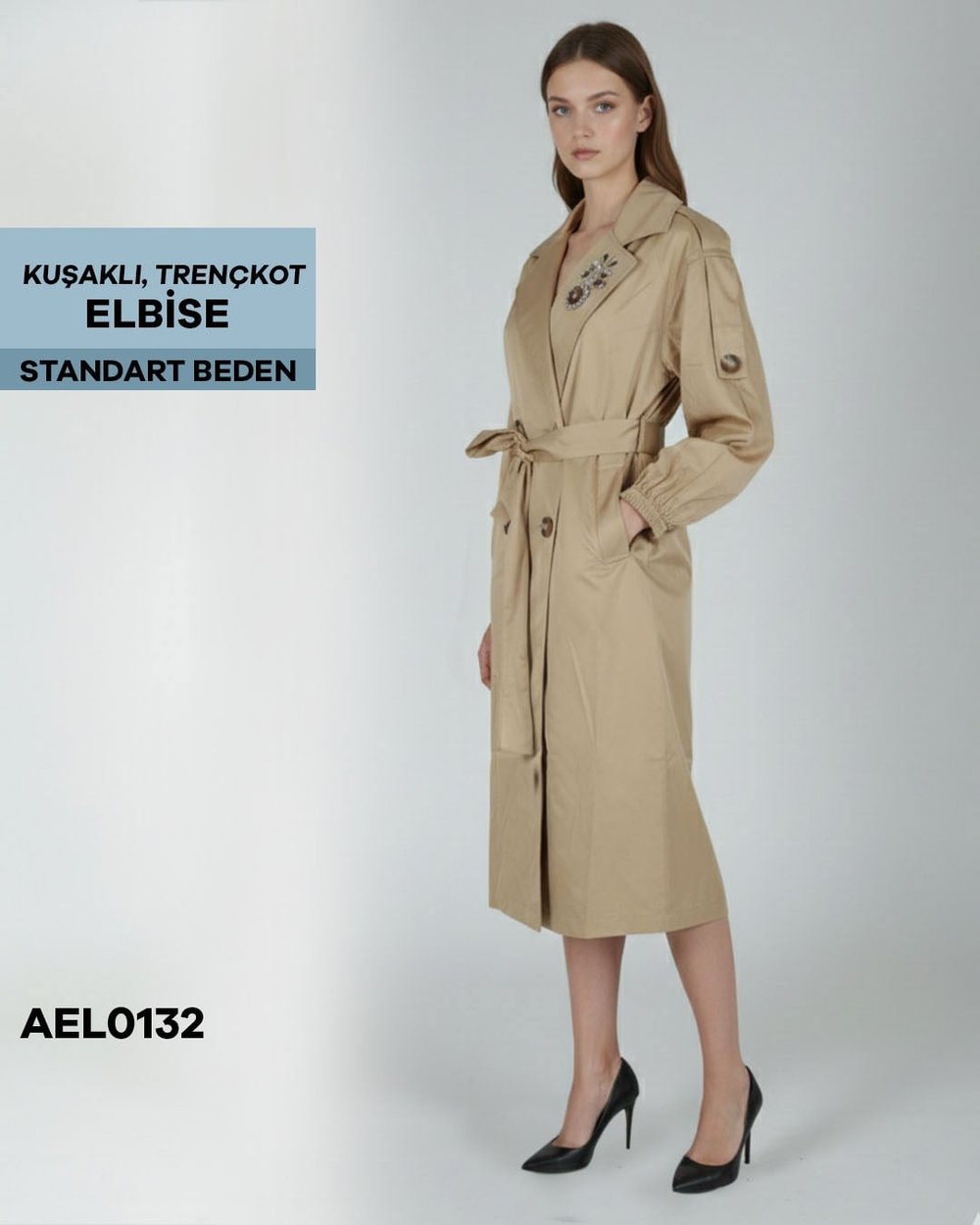 KUŞAKLI TRENÇKOT ELBİSE Standart AEL0132-21201