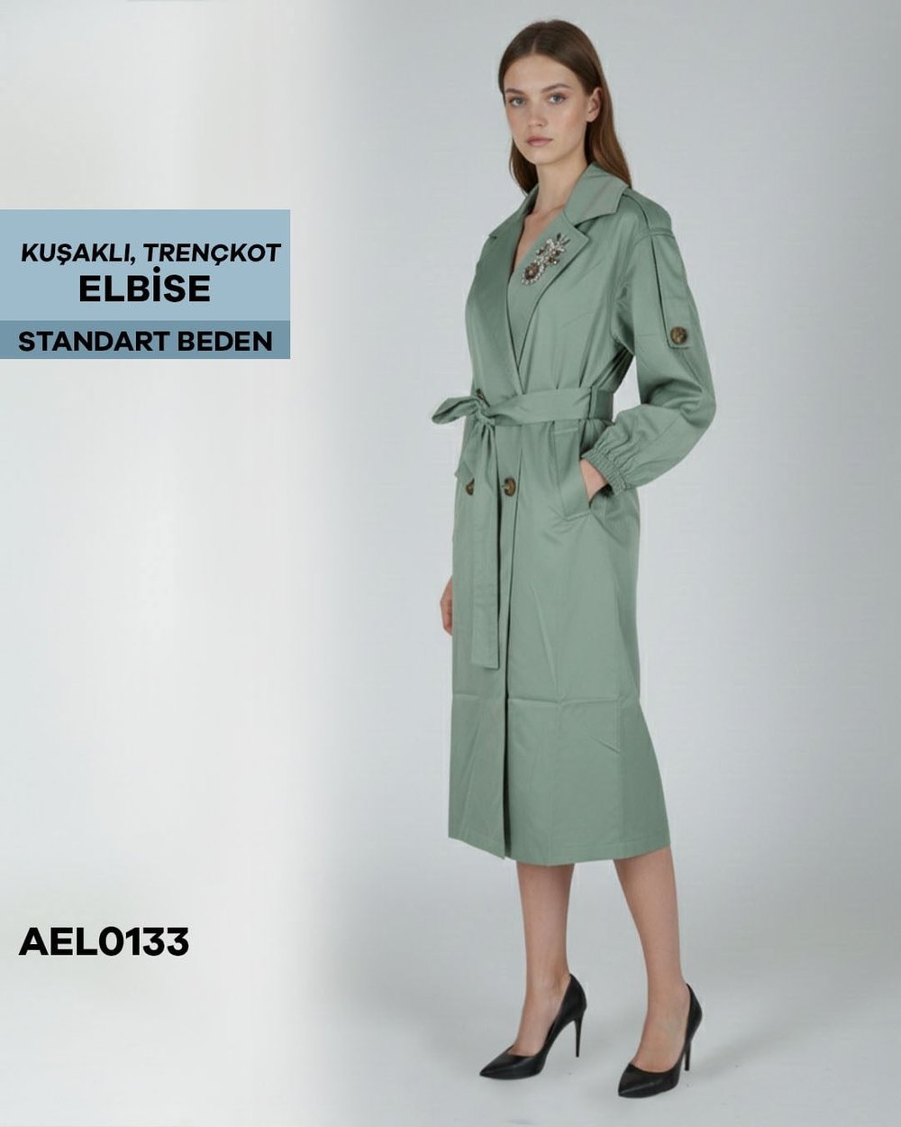 KUŞAKLI TRENÇKOT ELBİSE Standart AEL0133-21202