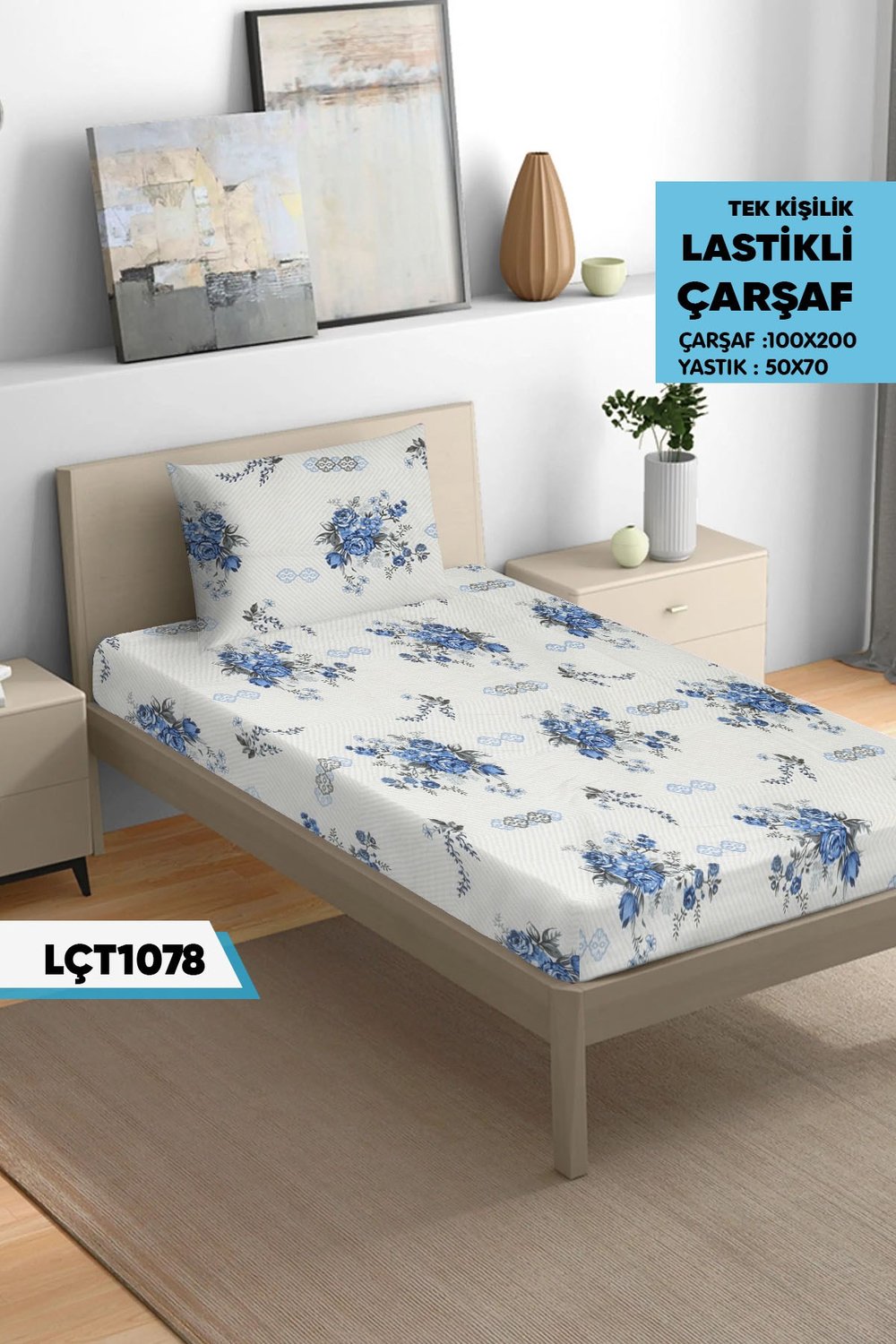 Tek Kişilik Lastikli Çarşaf Seti 100x200cm  LÇT1078-31404