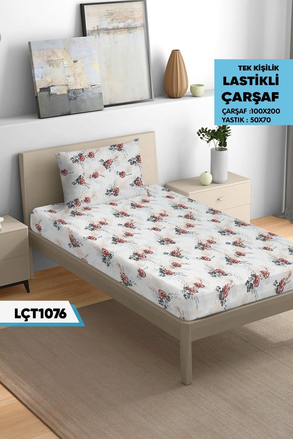 Tek Kişilik Lastikli Çarşaf Seti 100x200cm  LÇT1076-30905