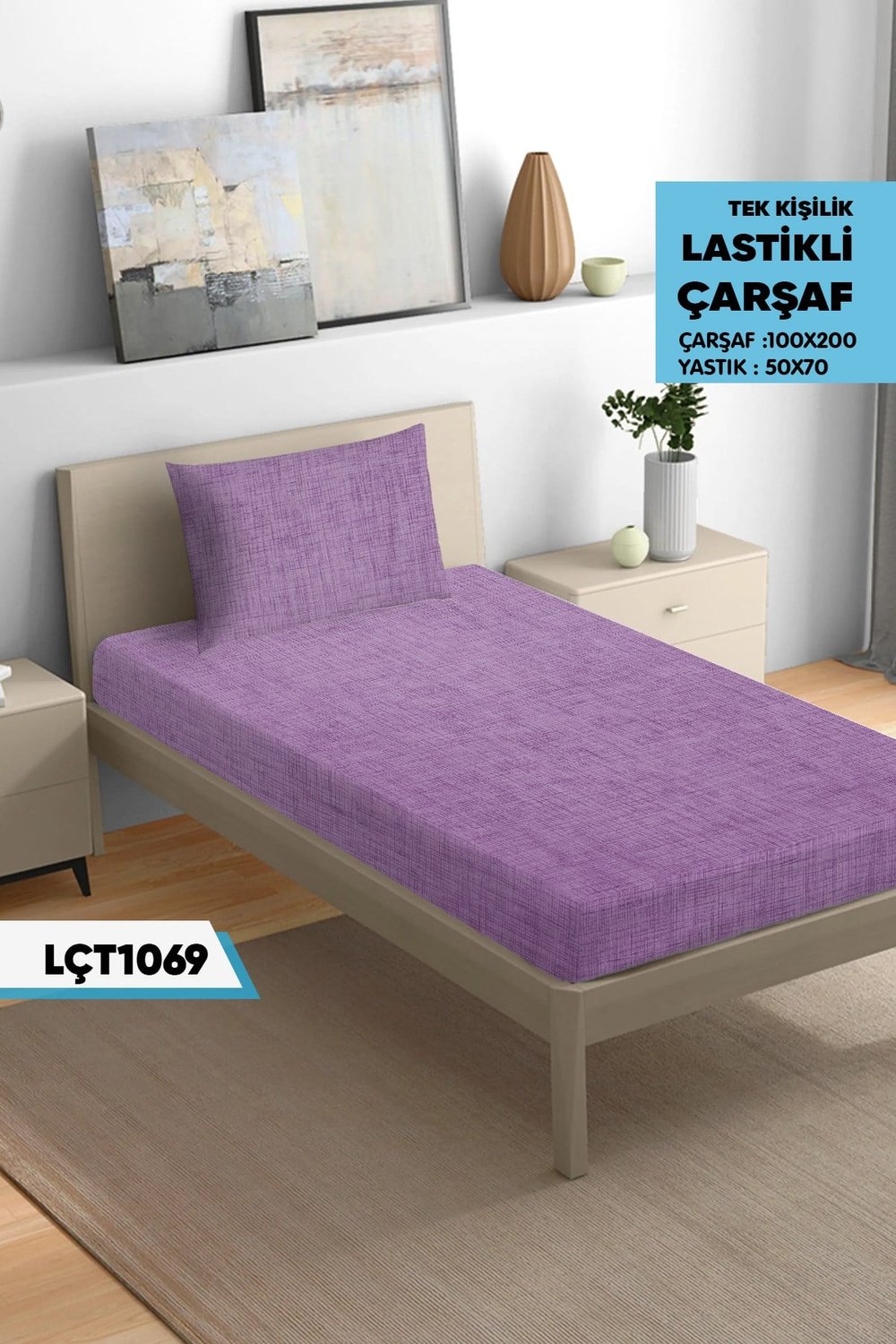 Tek Kişilik Lastikli Çarşaf Seti 100x200cm  LÇT1069-31205