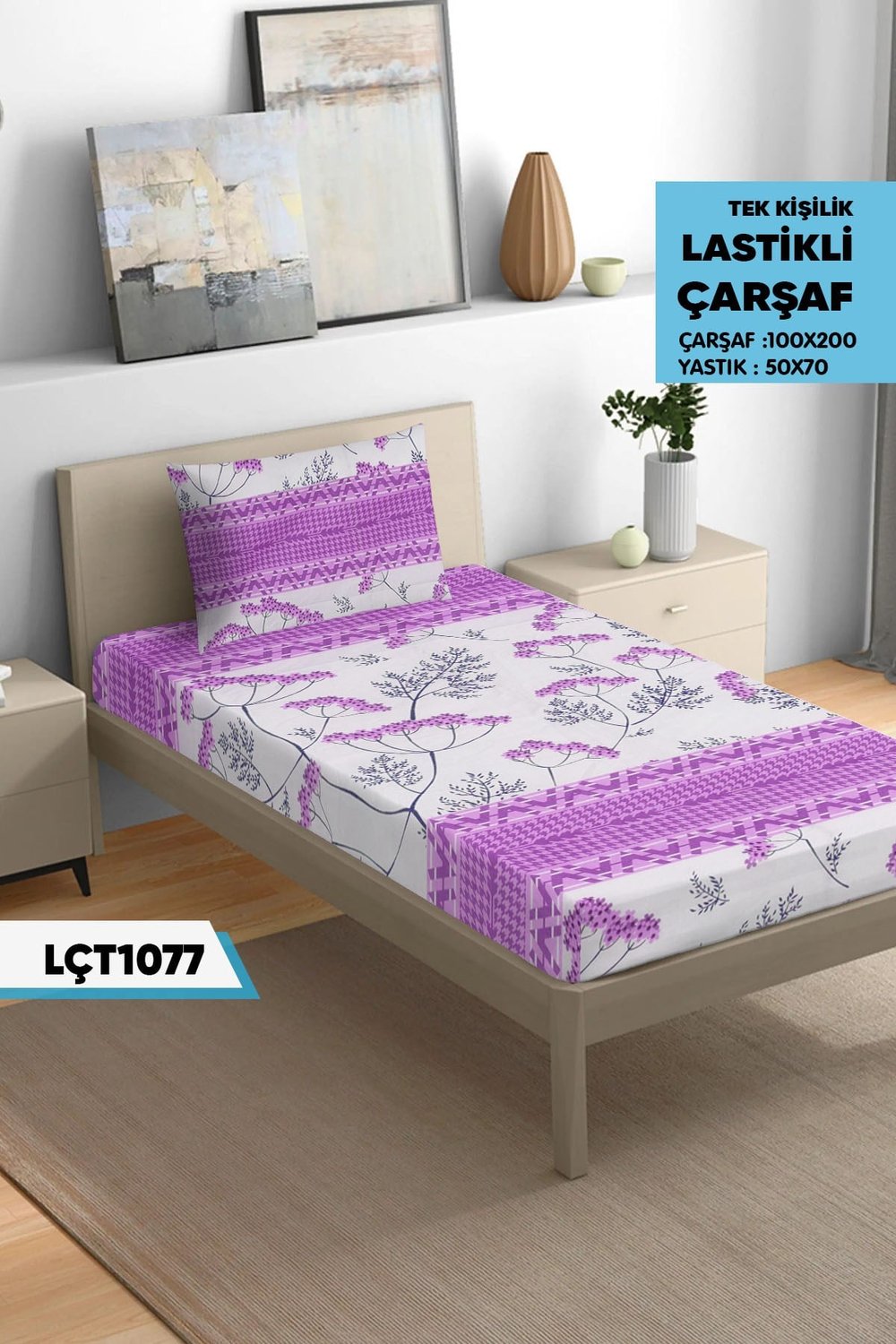 Tek Kişilik Lastikli Çarşaf Seti 100x200cm  LÇT1077-31307