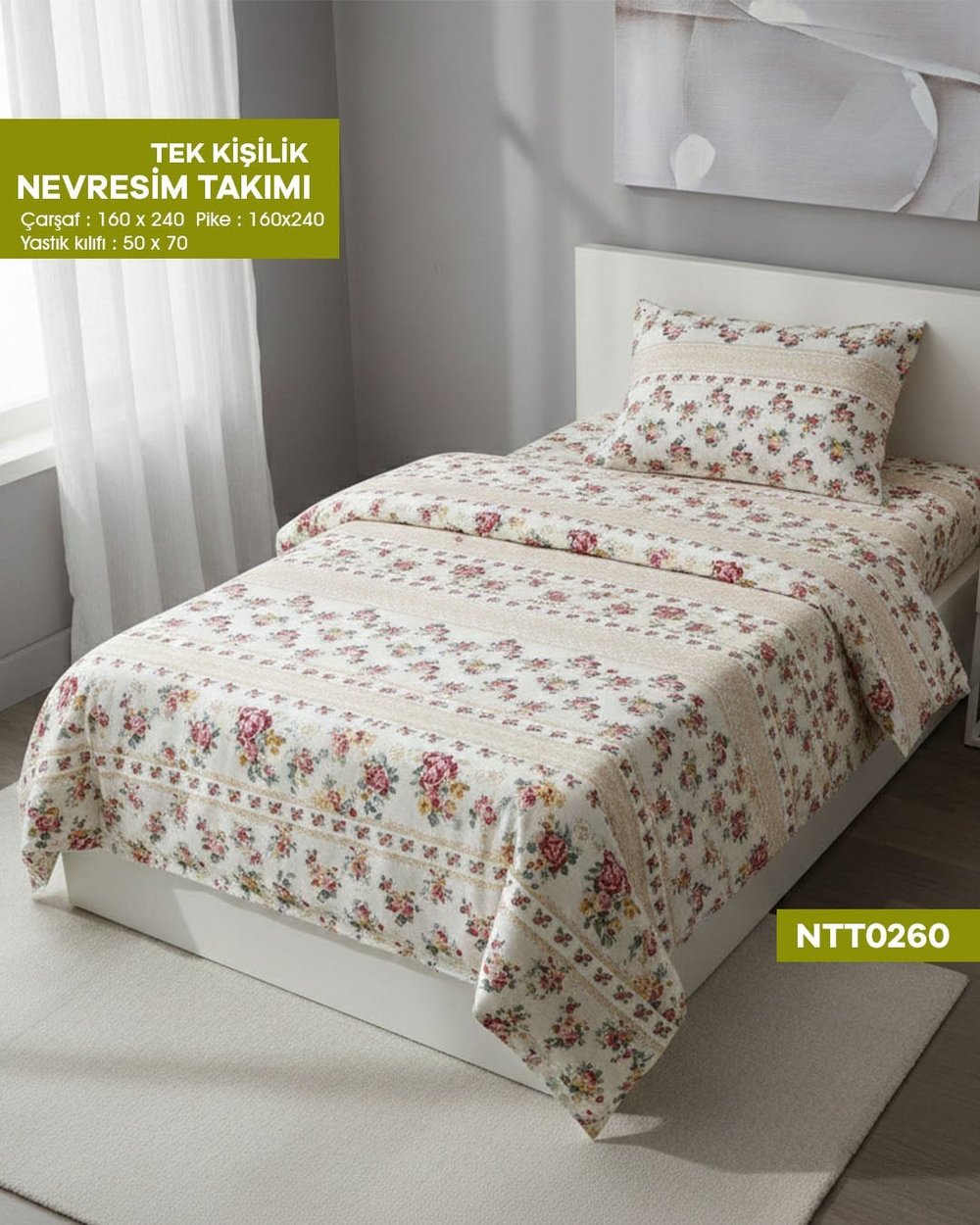 TEK KİŞİLİK RANFORCE NEVRESİM TAKIMI NTT0260-32003
