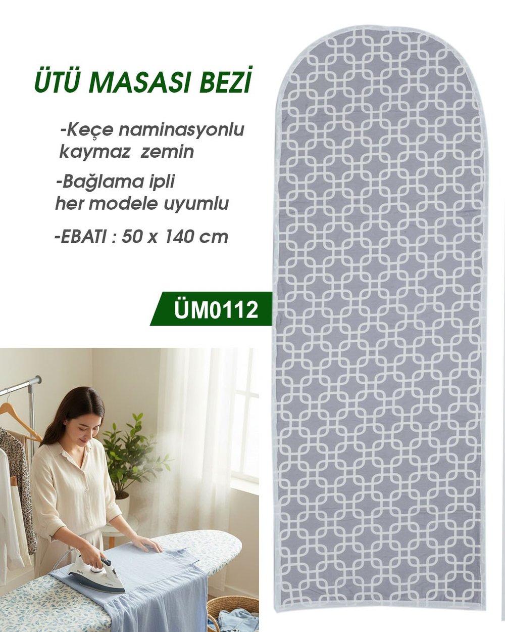 Ütümasası Örtüsü Keçeli ve İpli 50*140cm ÜM0112-12