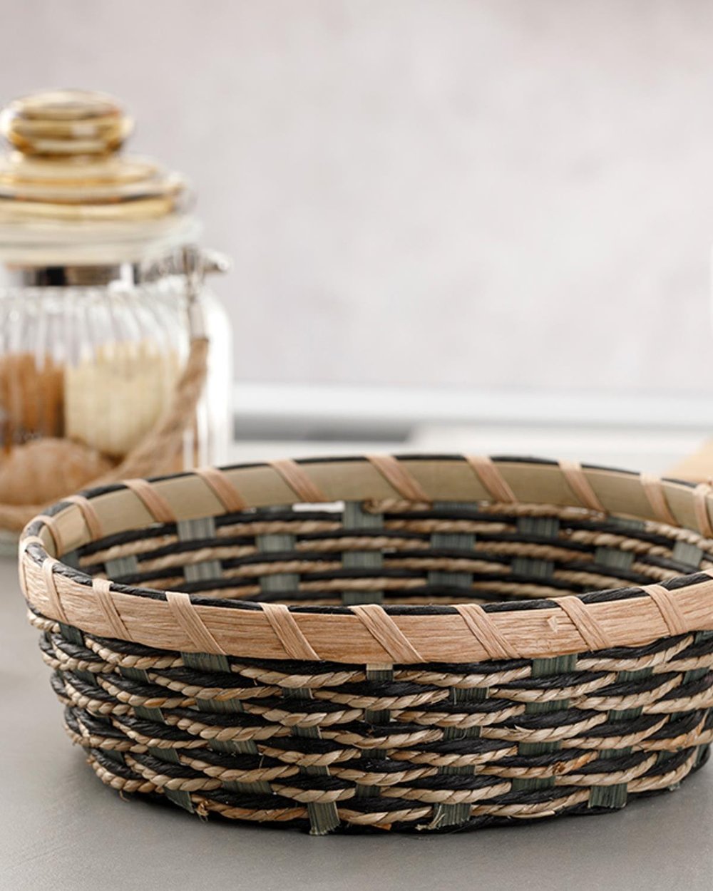 Audrey Wicker Round Bread Basket 20.5x20.5x6 cm Green