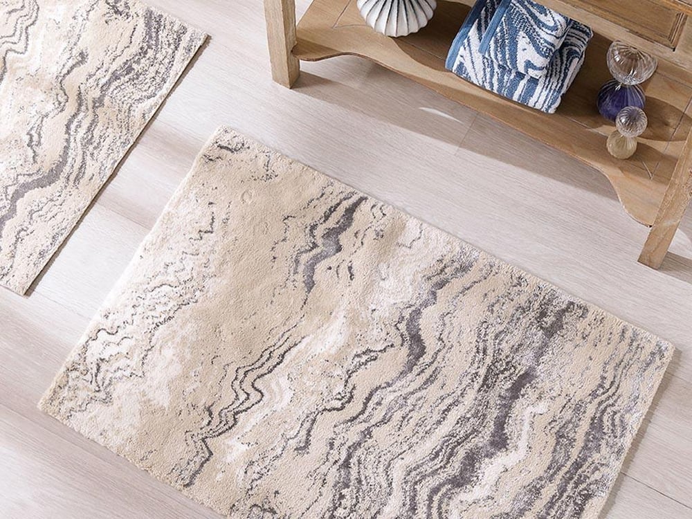 Authentıc ПОСТЕЛКА ЗА БАНЯ КО 2 комплекта Памучен флош 60x90cm+50x60cm Beige-Blue