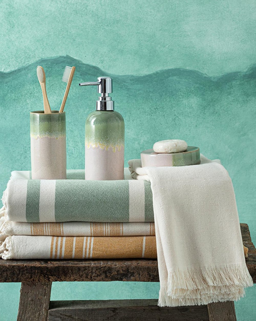 Avıer Комплект За Баня 3 бр. 7x7x18+7x7x12+10x10x2,5см Зелен