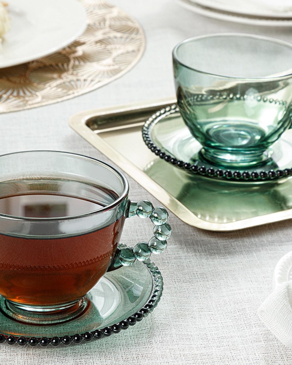 Balloon Glass 4 Parça 2 Kişilik Tea Cup Set 230 ml Green