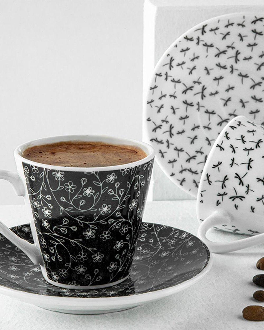 Bilbao Сервиз За Кафе 4 Бр. За 2 Души, Порцелан, Черно Бяло, 80 Ml