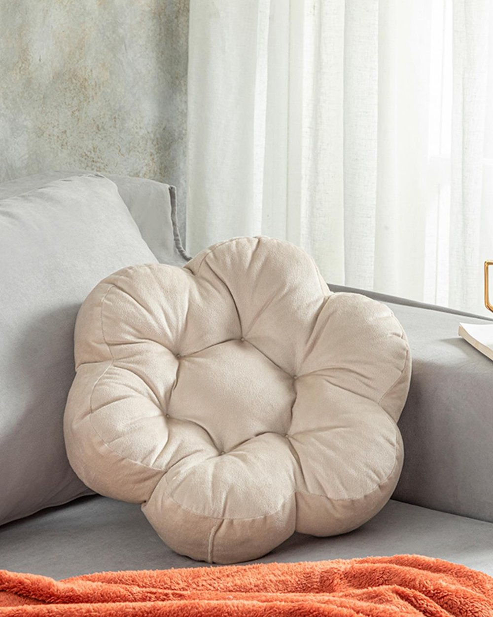 Blossom Velvet Decorative Cushion 40 cm Dark Cream
