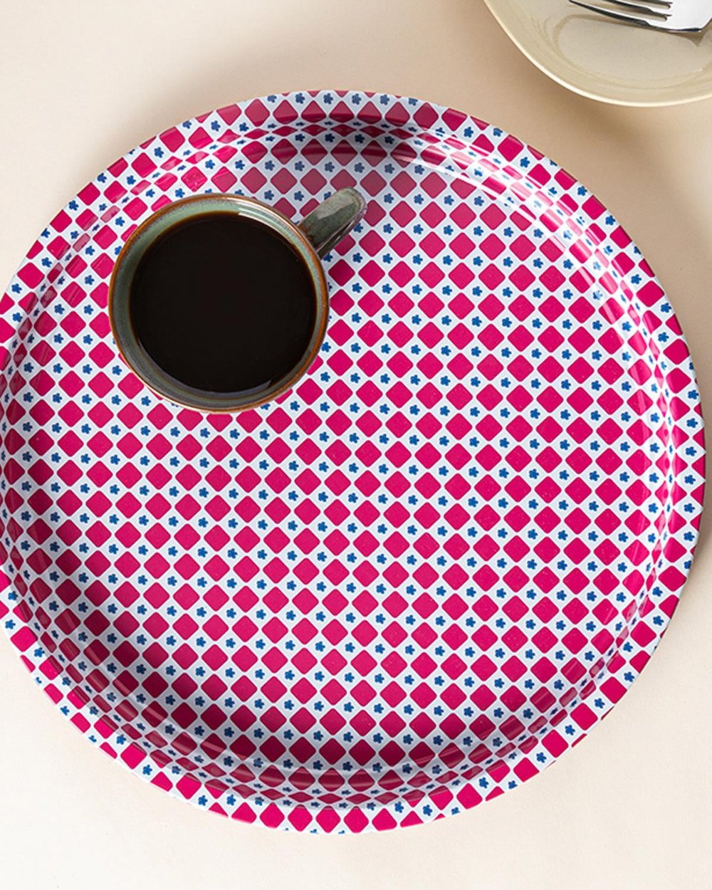 Boho Dream Metal Round Tray 34 cm Pınk