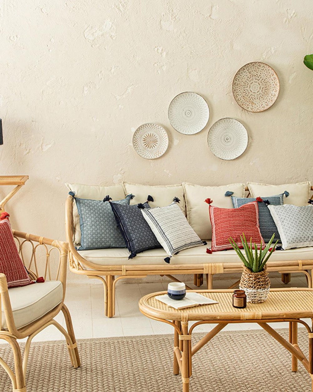 Branche Printed Filled Cushion 43x43 cm İndigo