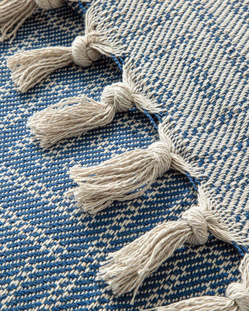 Check Lines Weaved Double Person Bed Quilt Set 240x260 cm Dark Blue