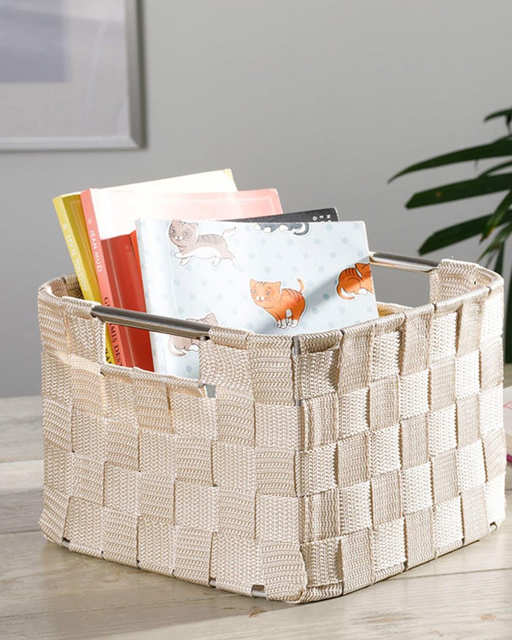 Checked Polypropylene Basket 21x21x15 cm White - Beige