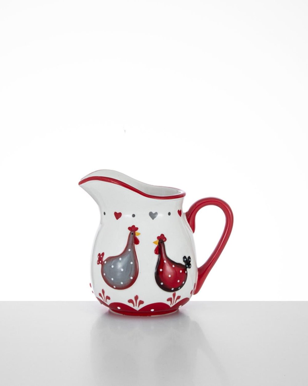 Chick Heart Кана За Мляко Керамика, Червено-Бяло, 13 X 9.5 X 11.5 Cm