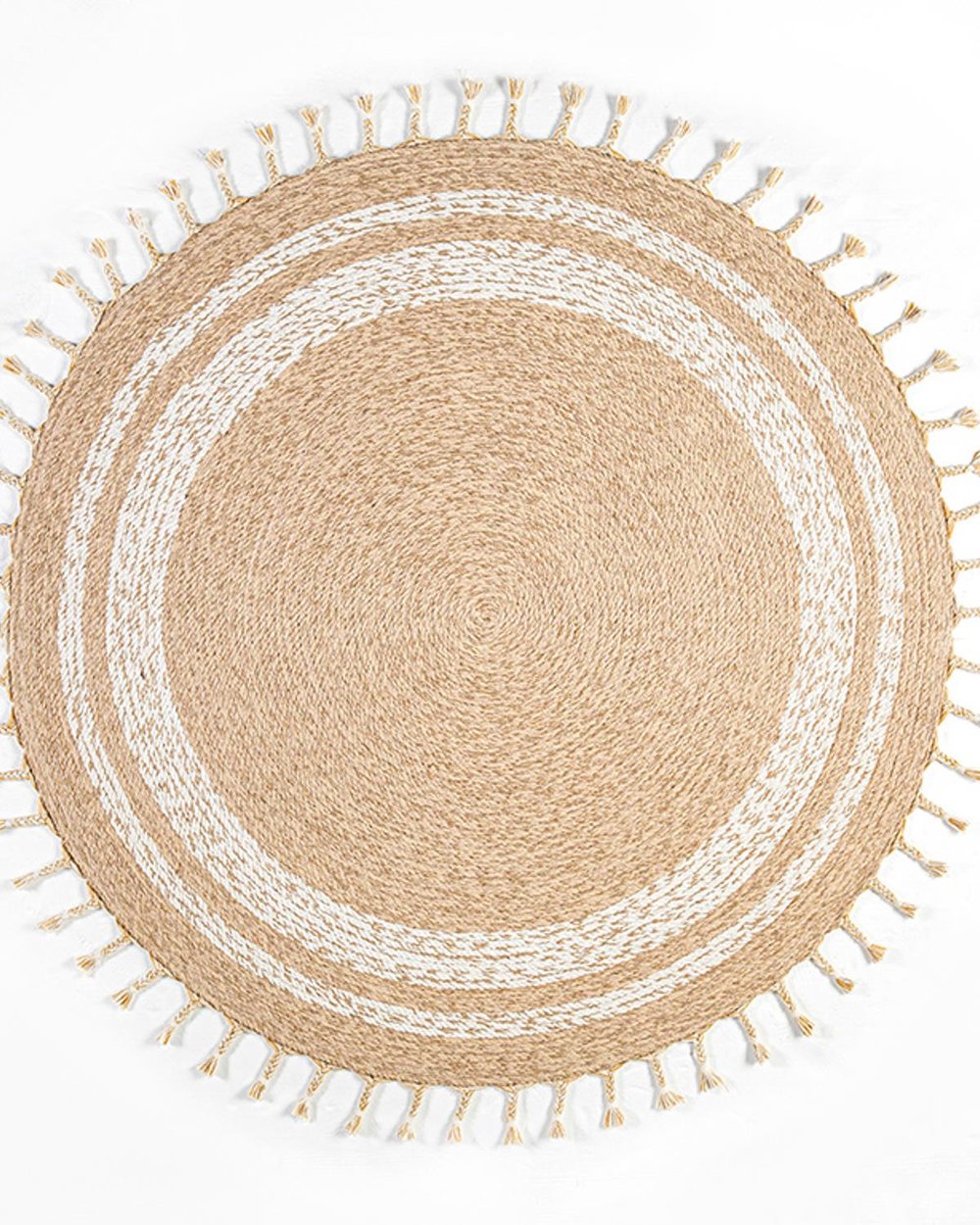 Circle Jute Decorative Jute Carpet 120 cm Natural-White