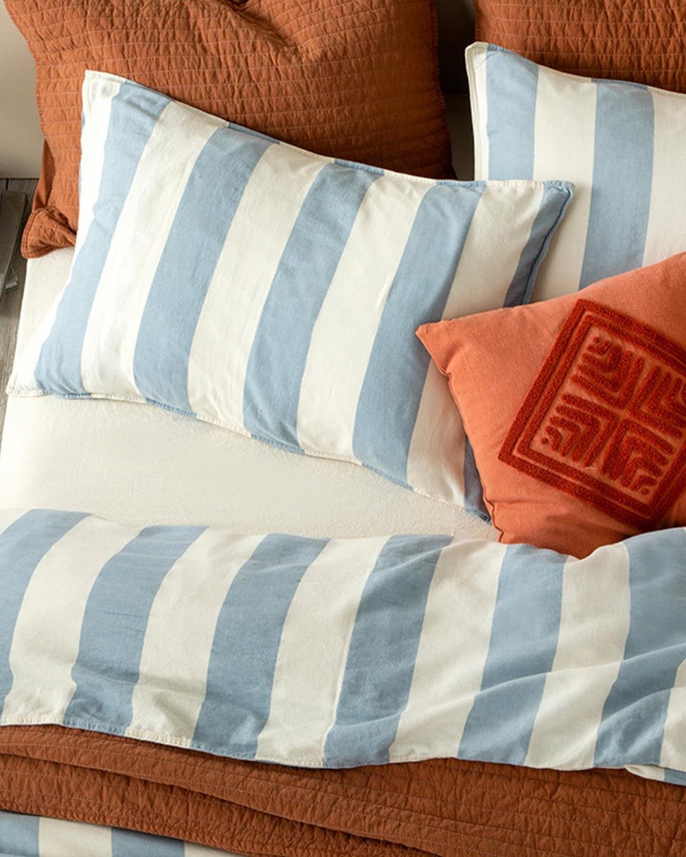 Coastal Side Washed King Size Duvet Cover Set 240x220 cm Blue