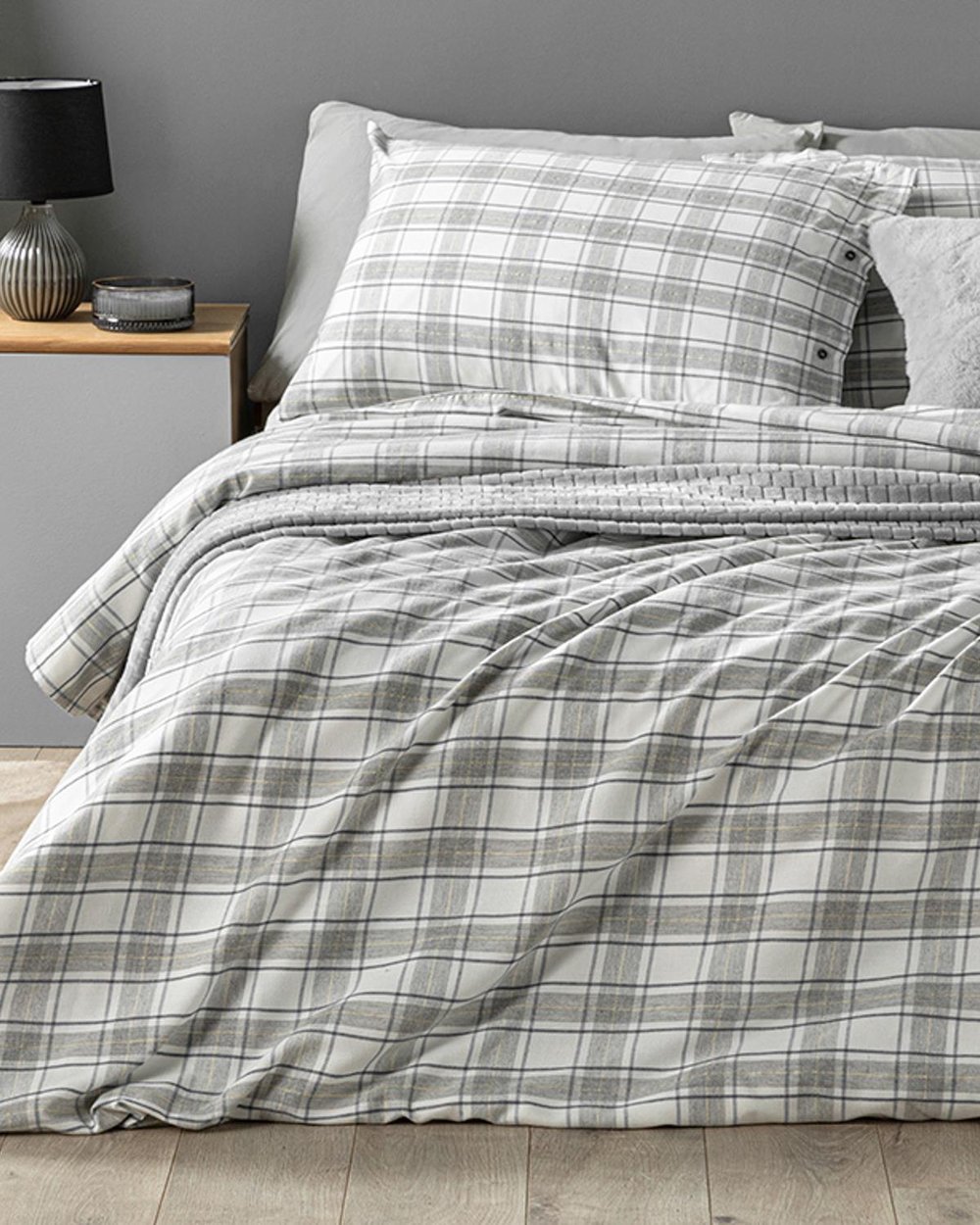 Cozy Plaid Спално Бельо Компле Единичен Размер, Мъжки Шарени Единични Къси Чорапи С Маншети, Сиво, 160 X 220 Cm