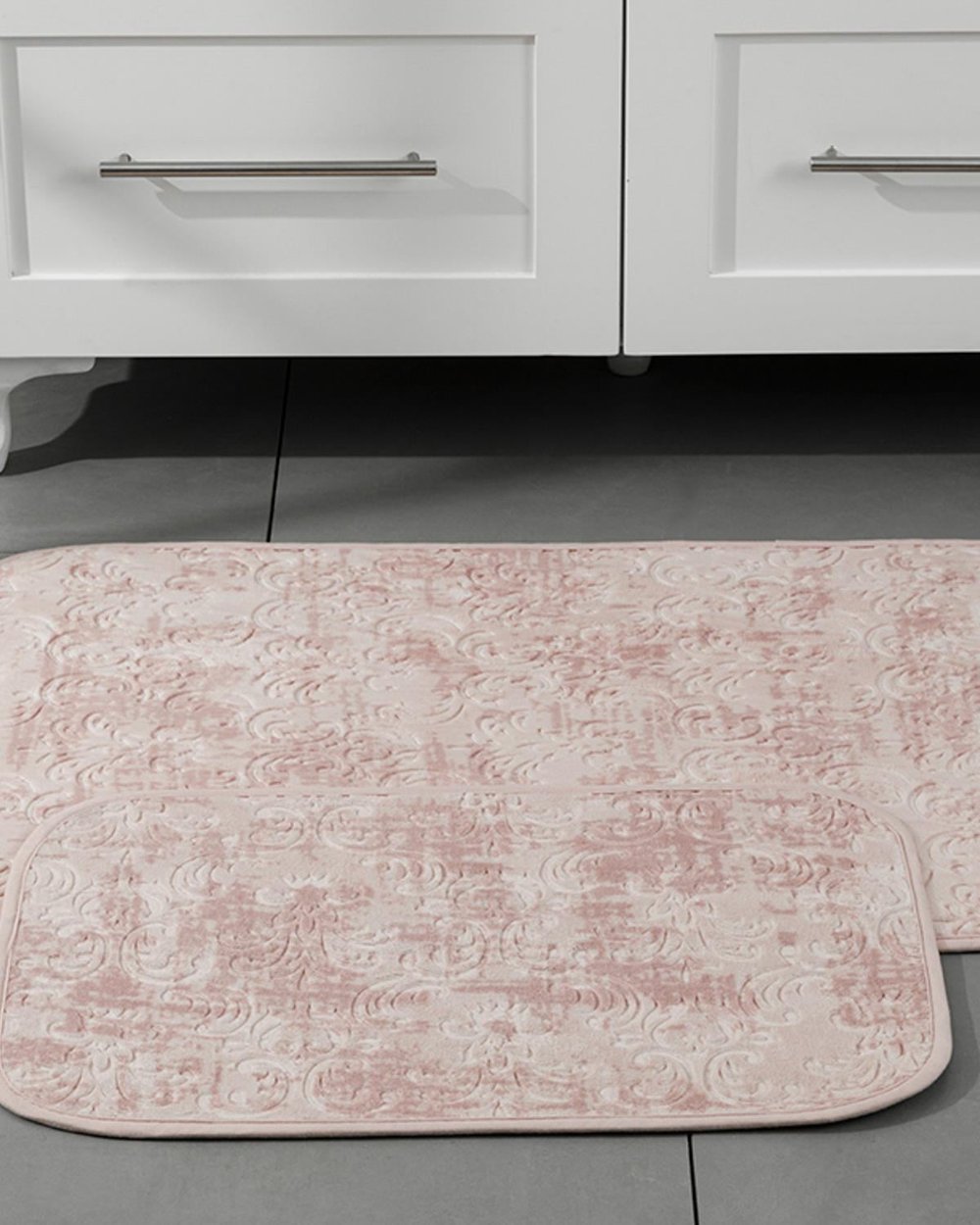 Damasko Комплект Постелки За Баня Нехлъзгащ се гръб Топъл печат 60x90 + 40x60 см Светлорозов..