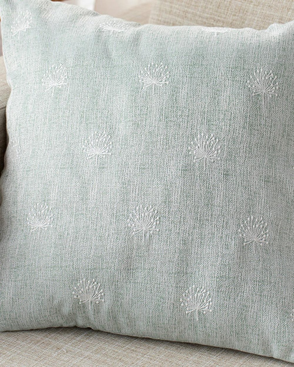 Dandelion Embroidered Cushion 45x45 cm Sea Green