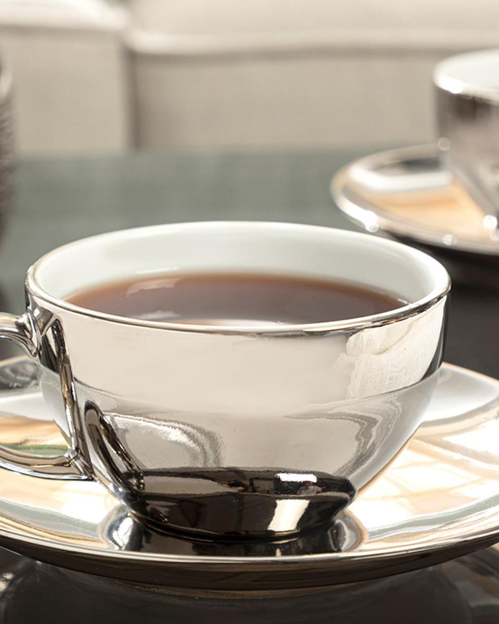 Dela Porcelain 4 Parça 2 Kişilik Tea Cup Set 220 ml Silver.