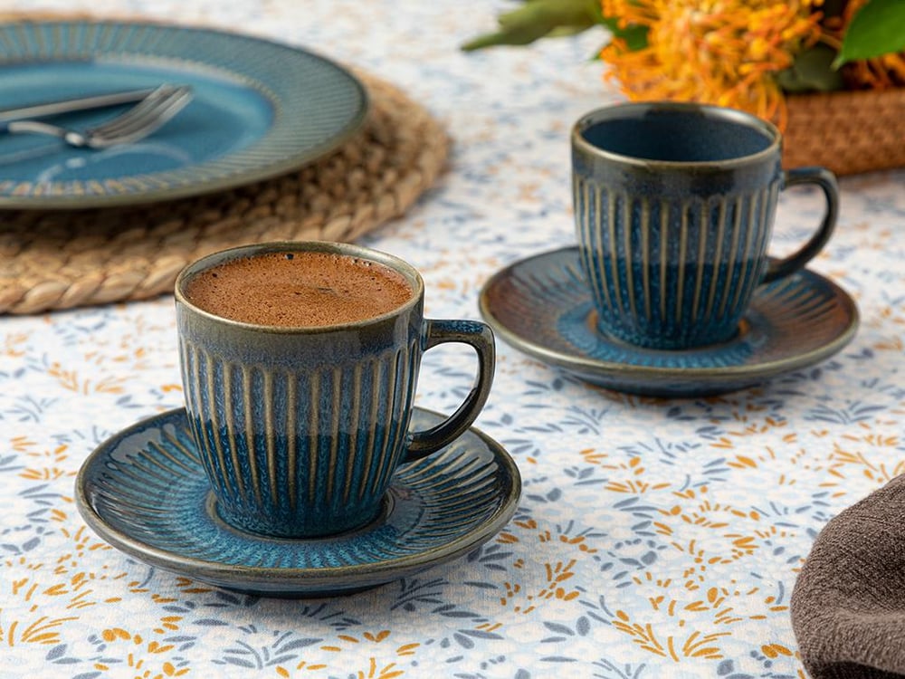 Dentro Silicone 4 Parça 2 Kişilik Coffee Cup Set 95 ml Blue