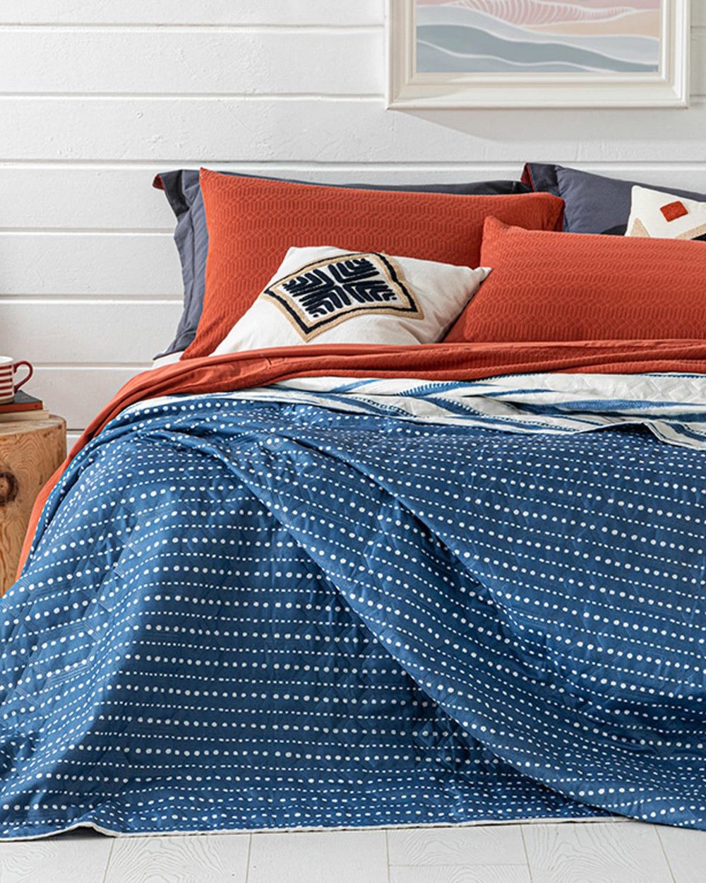 Dotted Stripes Double Person Multi-Purposed Quilt 200x220 cm Blue
