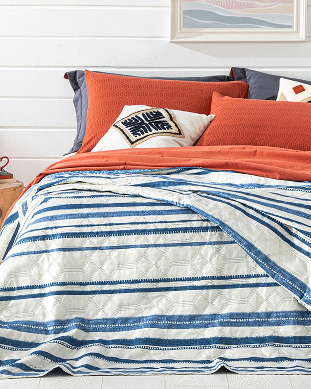 Dotted Stripes Double Person Multi-Purposed Quilt 200x220 cm Blue