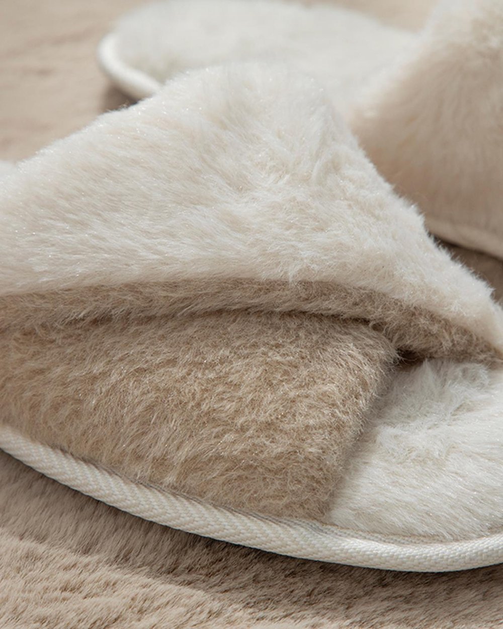 Double Plush Women Home Slippers 36 Beige