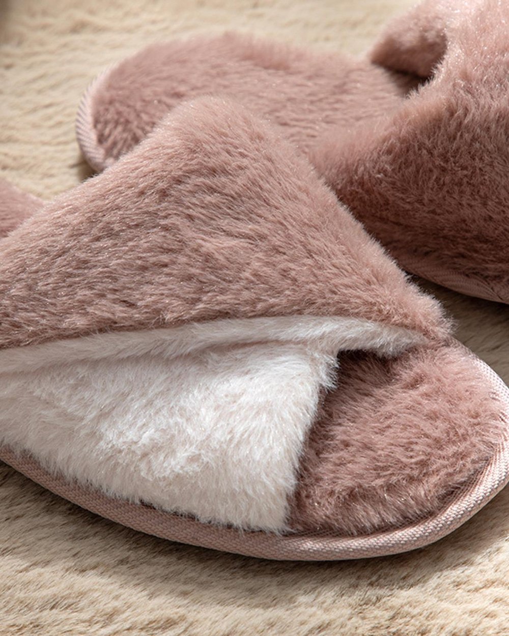 Double Plush Women Home Slippers 38 Pink