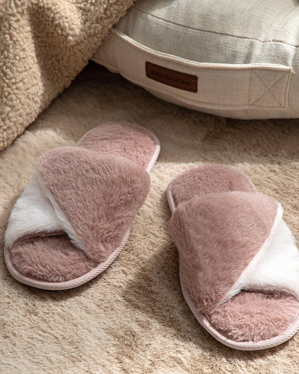 Double Plush Women Home Slippers 38 Pink