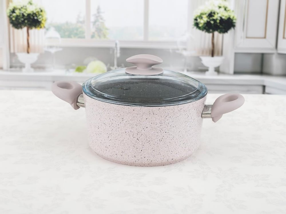 Elena ТЕНДЖЕРА Стъклен с капак Гранит 20 cm Pink