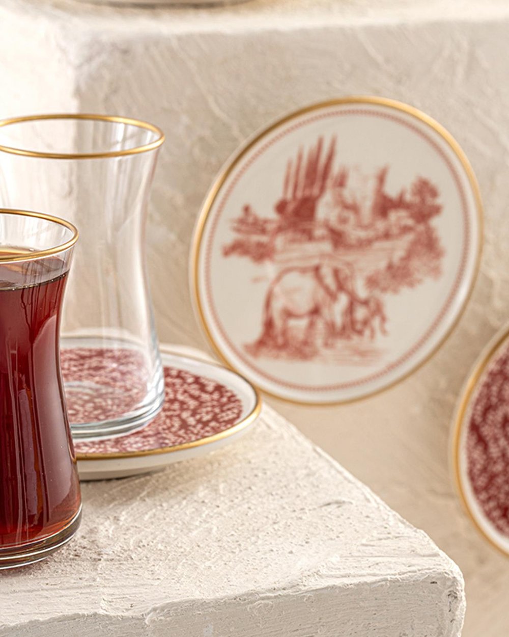 Elephant Porcelain 12 Parça 6 Kişilik Tea Set 160 ml Red