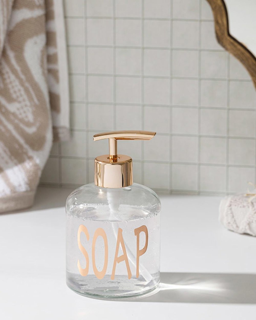 Elsa Дозатор За Течен Сапун За Баня Стъкло 8x14 см Розово златен..