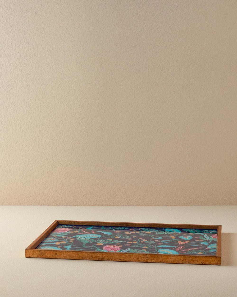 Exotic Leaves Glass Decorative Tray 31x46 cm Navy Blue