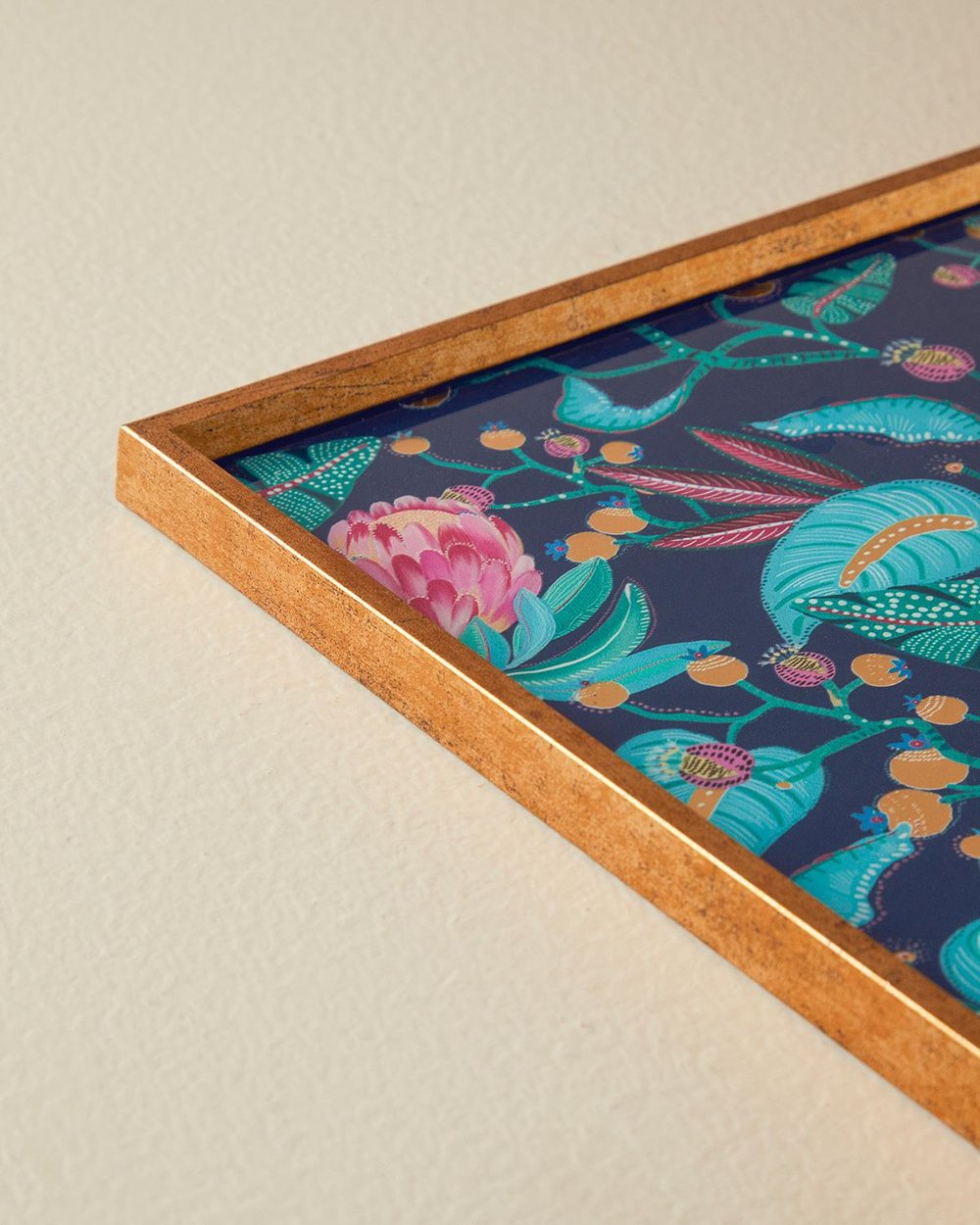 Exotic Leaves Glass Decorative Tray 31x46 cm Navy Blue