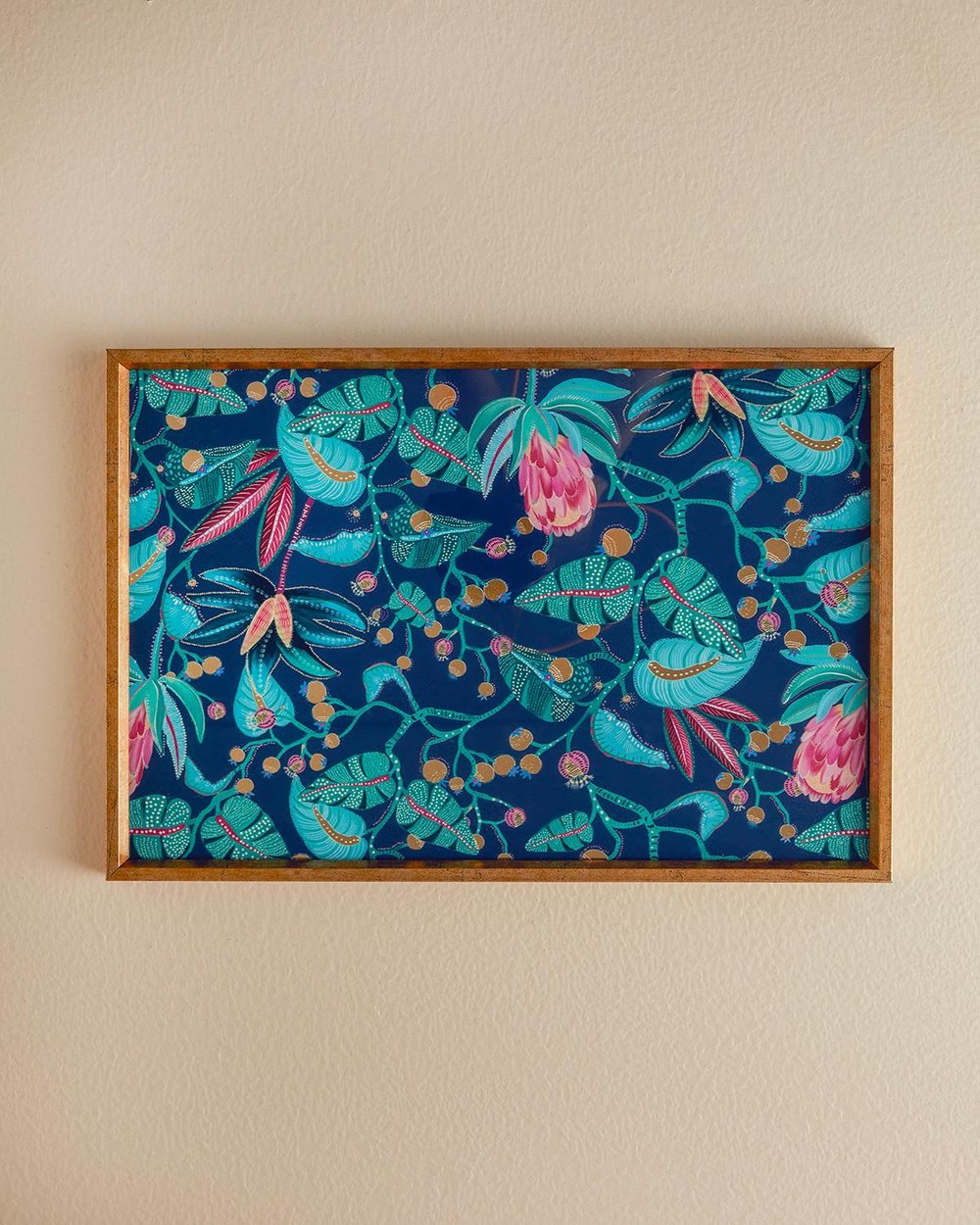 Exotic Leaves Glass Decorative Tray 31x46 cm Navy Blue