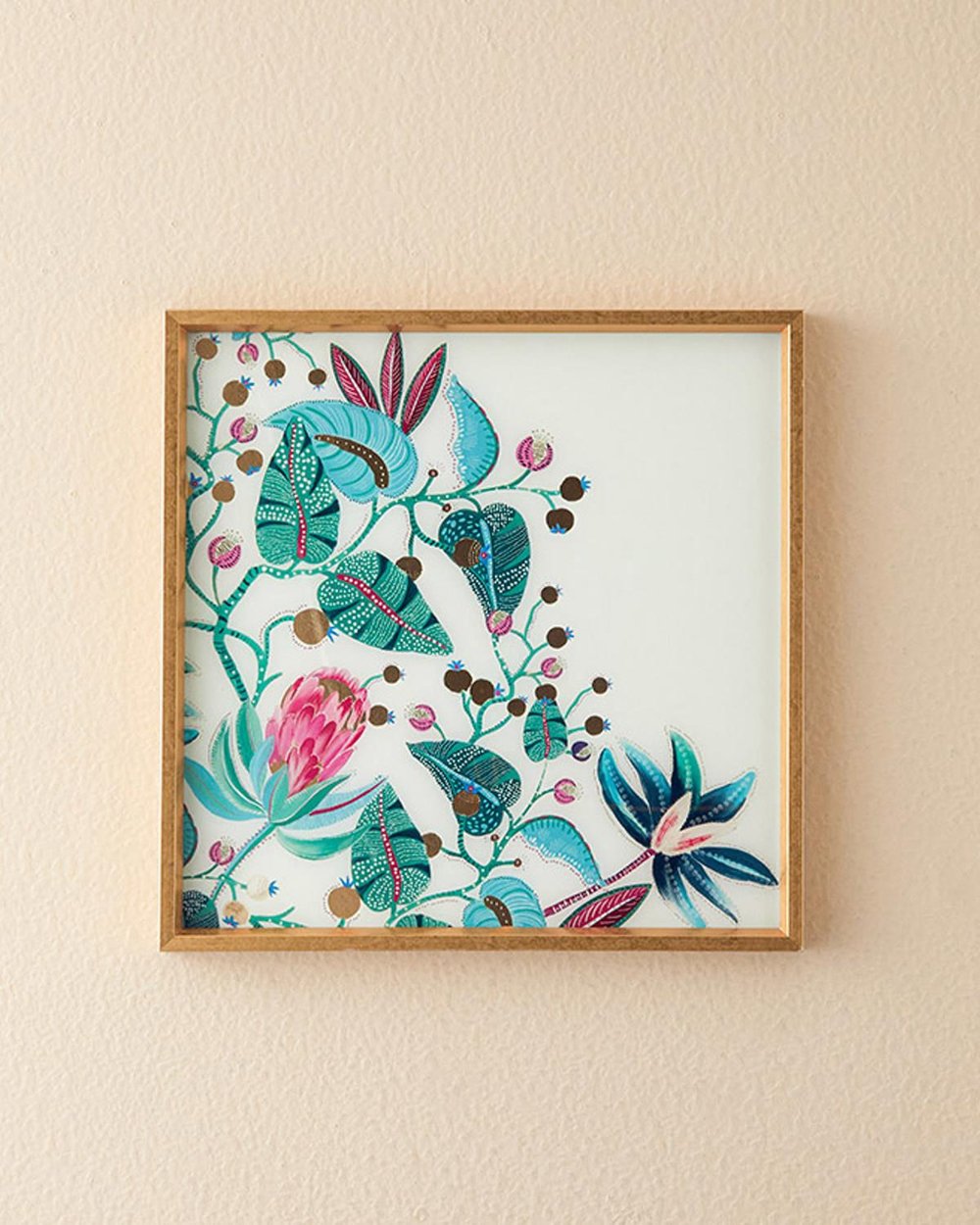 Exotic Leaves Glass Decorative Tray 33x33 cm White-Gold.