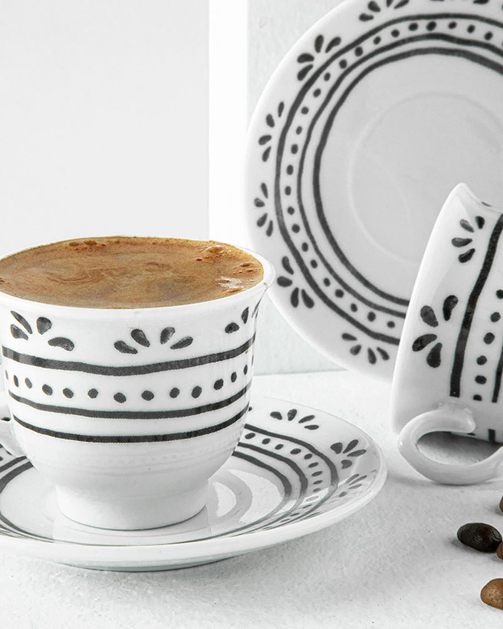 Fain Porcelain 4 Parça 2 Kişilik Coffee Cup Set 80 ml Black