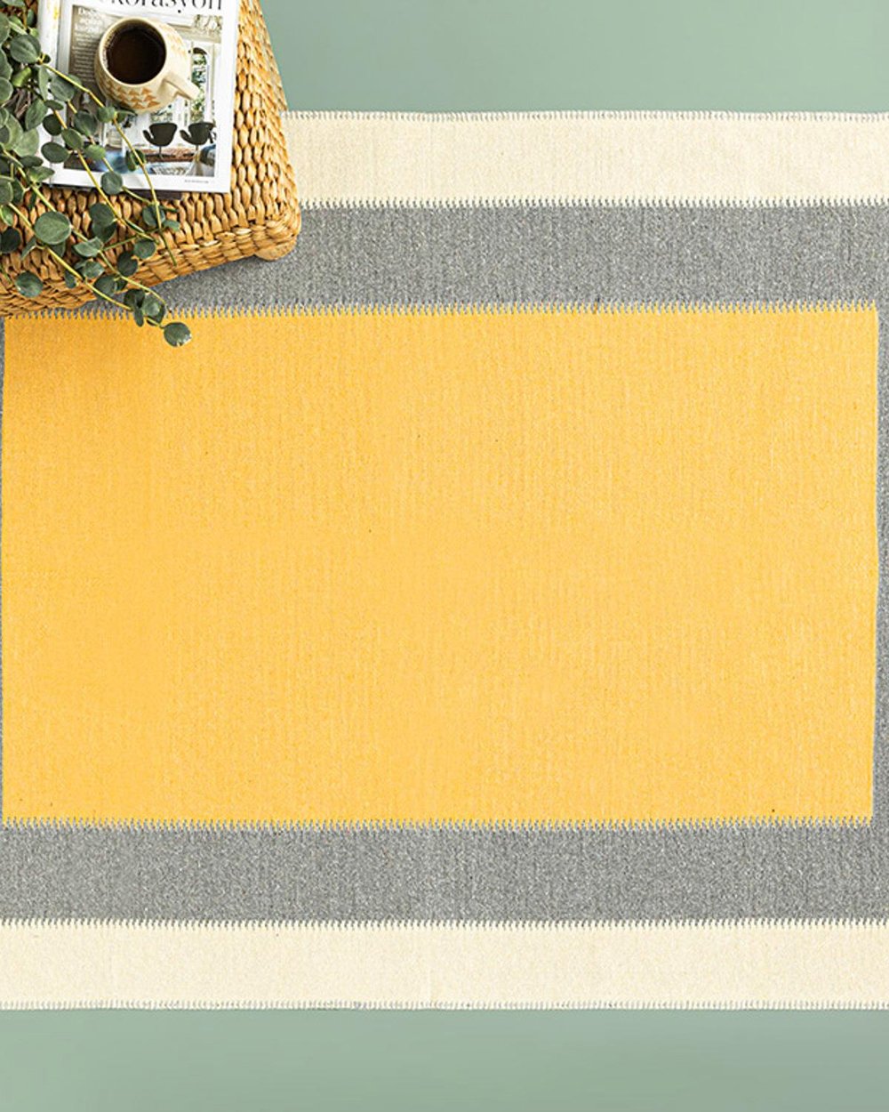 Fancy  Square Weaved Rug 80x150 cm Gray-Yellow