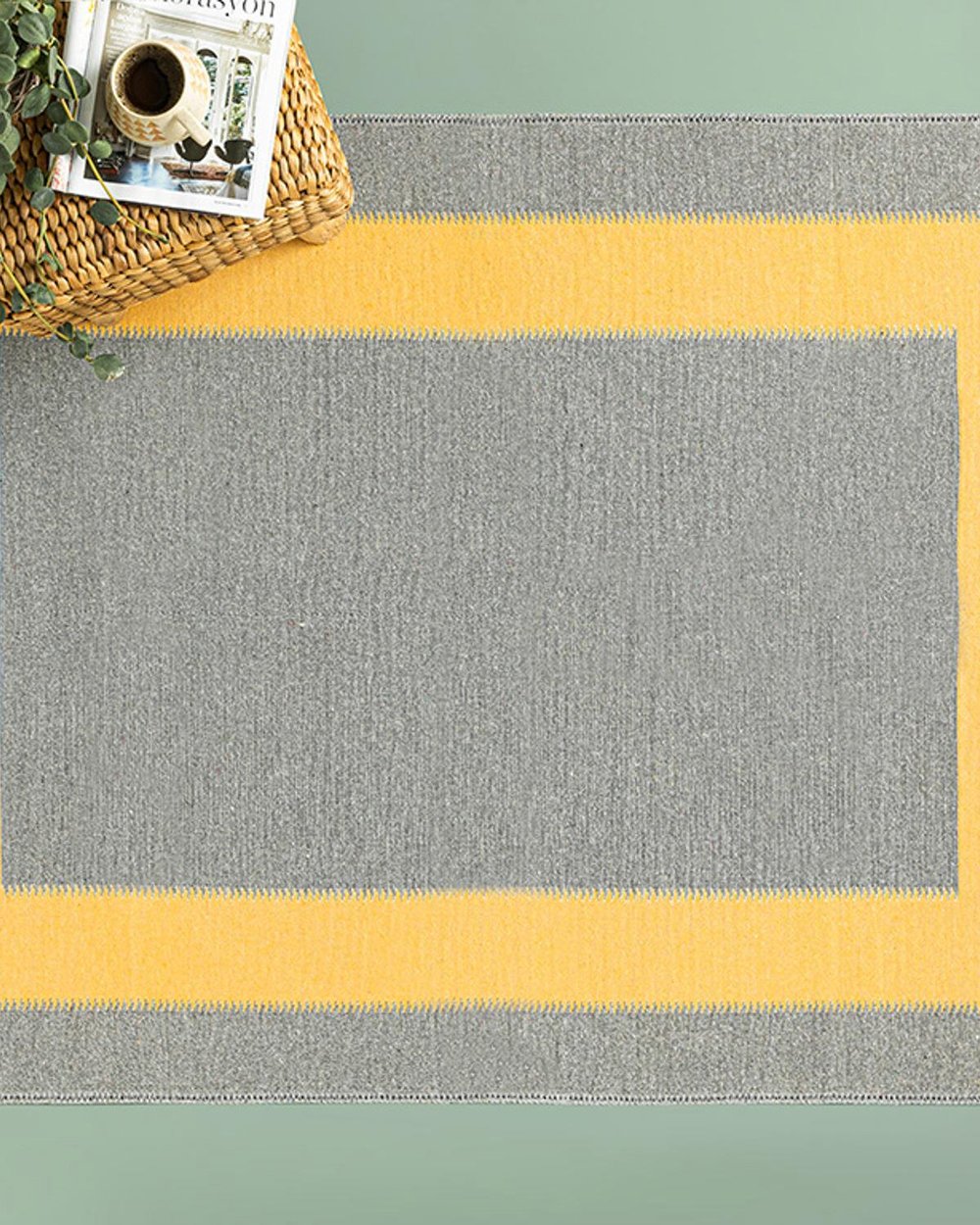 Fancy  Square Weaved Rug 80x150 cm Gray-Yellow