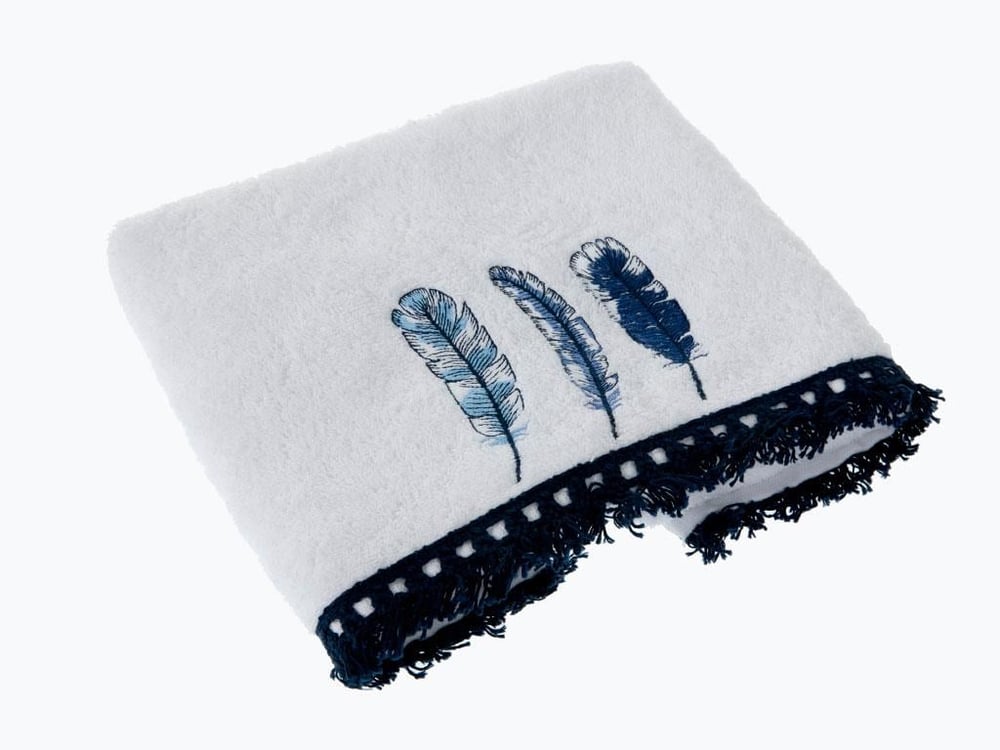 Feathers ХАВЛИЯ ЗА ЛИЦЕ С ресни Бродирани 50x80 cm White-NavyBlue